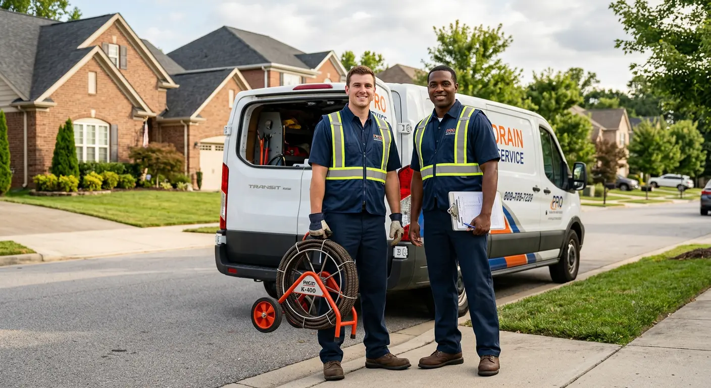 Sewer and drain service team with equipment ready for work in Mahomet
