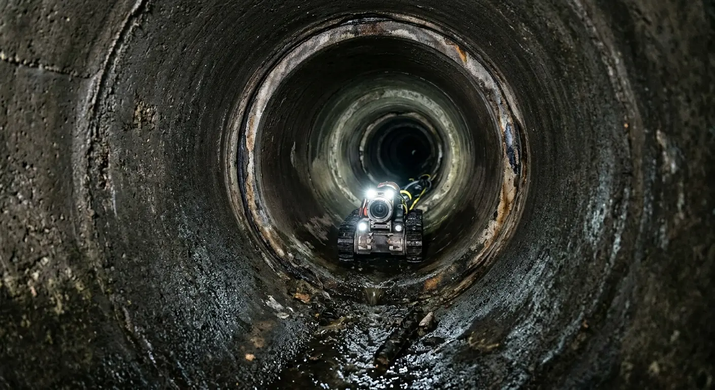 Robotic sewer camera inspecting pipe interior for Drain Snake Service in Mahomet